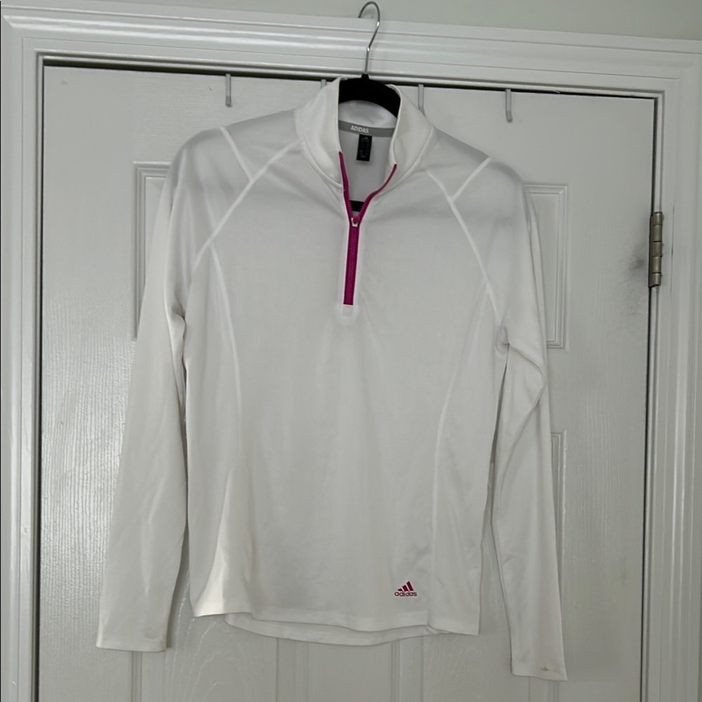 Women’s Adidas White Pullover with Pink Accents size Small